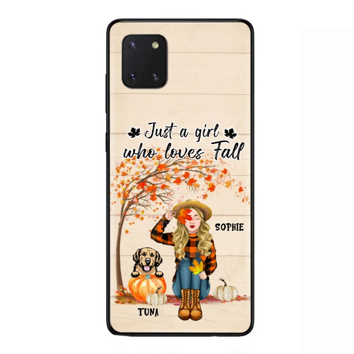 Custom Personalized Fall Dog Mom Phone Case- Upto 4 Pets - Best Gift For Dog Lovers - Just A Girl Who Loves Fall - Case For Iphone Samsung - MTJKZW