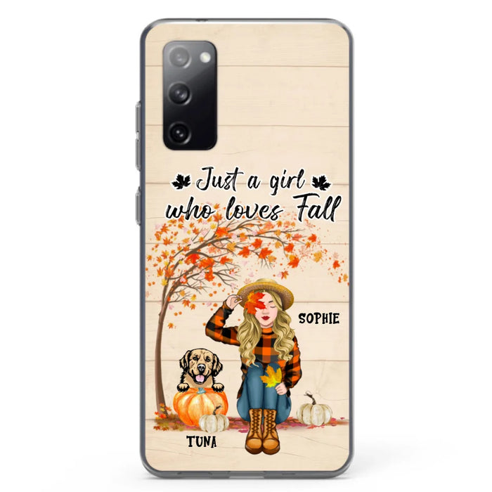 Custom Personalized Fall Dog Mom Phone Case- Upto 4 Pets - Best Gift For Dog Lovers - Just A Girl Who Loves Fall - Case For Iphone Samsung - MTJKZW