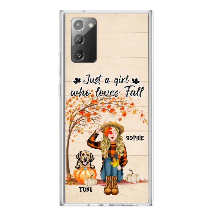 Custom Personalized Fall Dog Mom Phone Case- Upto 4 Pets - Best Gift For Dog Lovers - Just A Girl Who Loves Fall - Case For Iphone Samsung - MTJKZW