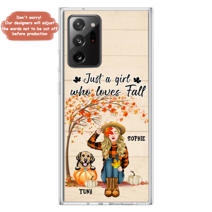 Custom Personalized Fall Dog Mom Phone Case- Upto 4 Pets - Best Gift For Dog Lovers - Just A Girl Who Loves Fall - Case For Iphone Samsung - MTJKZW