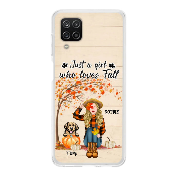 Custom Personalized Fall Dog Mom Phone Case- Upto 4 Pets - Best Gift For Dog Lovers - Just A Girl Who Loves Fall - Case For Iphone Samsung - MTJKZW