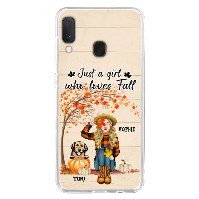 Custom Personalized Fall Dog Mom Phone Case- Upto 4 Pets - Best Gift For Dog Lovers - Just A Girl Who Loves Fall - Case For Iphone Samsung - MTJKZW