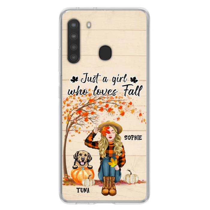 Custom Personalized Fall Dog Mom Phone Case- Upto 4 Pets - Best Gift For Dog Lovers - Just A Girl Who Loves Fall - Case For Iphone Samsung - MTJKZW