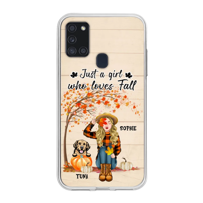 Custom Personalized Fall Dog Mom Phone Case- Upto 4 Pets - Best Gift For Dog Lovers - Just A Girl Who Loves Fall - Case For Iphone Samsung - MTJKZW