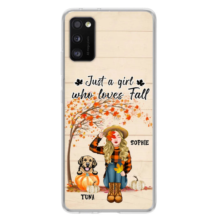 Custom Personalized Fall Dog Mom Phone Case- Upto 4 Pets - Best Gift For Dog Lovers - Just A Girl Who Loves Fall - Case For Iphone Samsung - MTJKZW