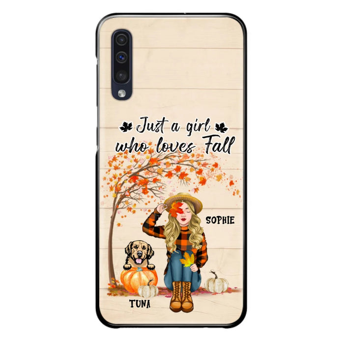 Custom Personalized Fall Dog Mom Phone Case- Upto 4 Pets - Best Gift For Dog Lovers - Just A Girl Who Loves Fall - Case For Iphone Samsung - MTJKZW