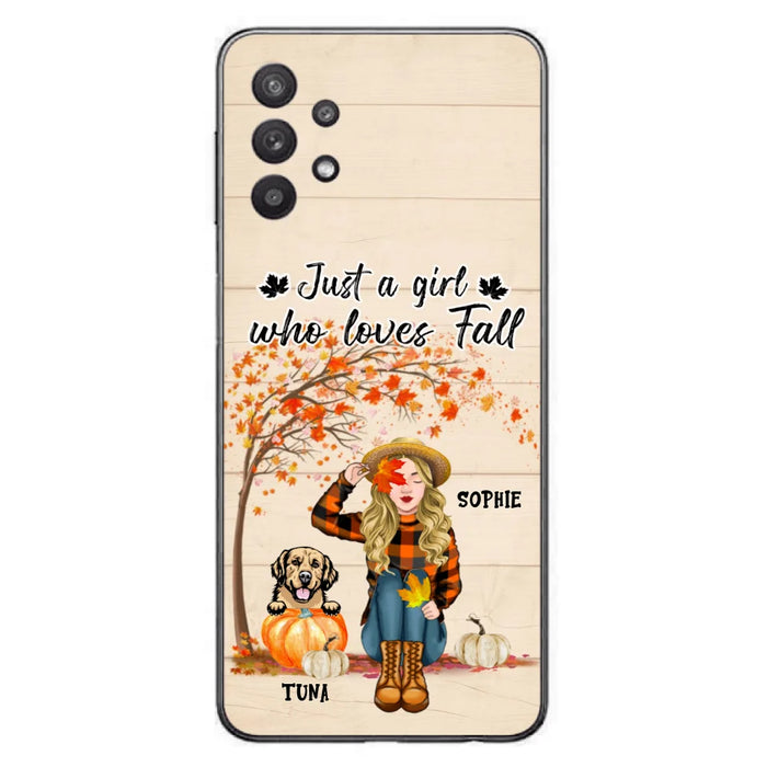 Custom Personalized Fall Dog Mom Phone Case- Upto 4 Pets - Best Gift For Dog Lovers - Just A Girl Who Loves Fall - Case For Iphone Samsung - MTJKZW