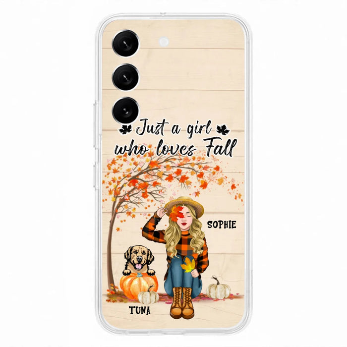 Custom Personalized Fall Dog Mom Phone Case- Upto 4 Pets - Best Gift For Dog Lovers - Just A Girl Who Loves Fall - Case For Iphone Samsung - MTJKZW