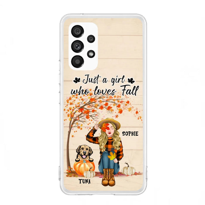 Custom Personalized Fall Dog Mom Phone Case- Upto 4 Pets - Best Gift For Dog Lovers - Just A Girl Who Loves Fall - Case For Iphone Samsung - MTJKZW