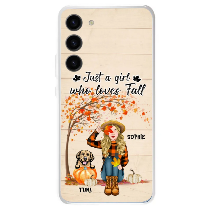 Custom Personalized Fall Dog Mom Phone Case- Upto 4 Pets - Best Gift For Dog Lovers - Just A Girl Who Loves Fall - Case For Iphone Samsung - MTJKZW