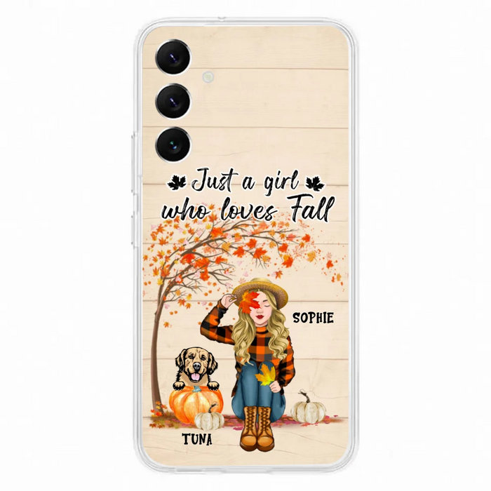 Custom Personalized Fall Dog Mom Phone Case- Upto 4 Pets - Best Gift For Dog Lovers - Just A Girl Who Loves Fall - Case For Iphone Samsung - MTJKZW