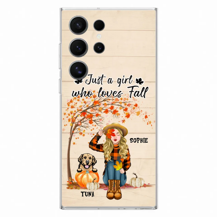 Custom Personalized Fall Dog Mom Phone Case- Upto 4 Pets - Best Gift For Dog Lovers - Just A Girl Who Loves Fall - Case For Iphone Samsung - MTJKZW