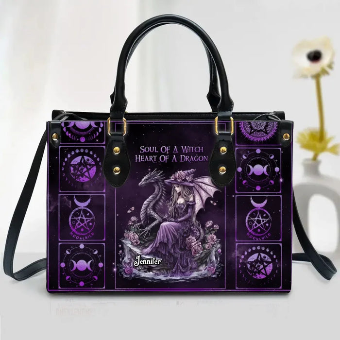 Custom Personalized Witch PU Leather Handbag With Long Straps - Halloween Gift Idea For Witch - Soul Of A Witch Heart Of A Dragon