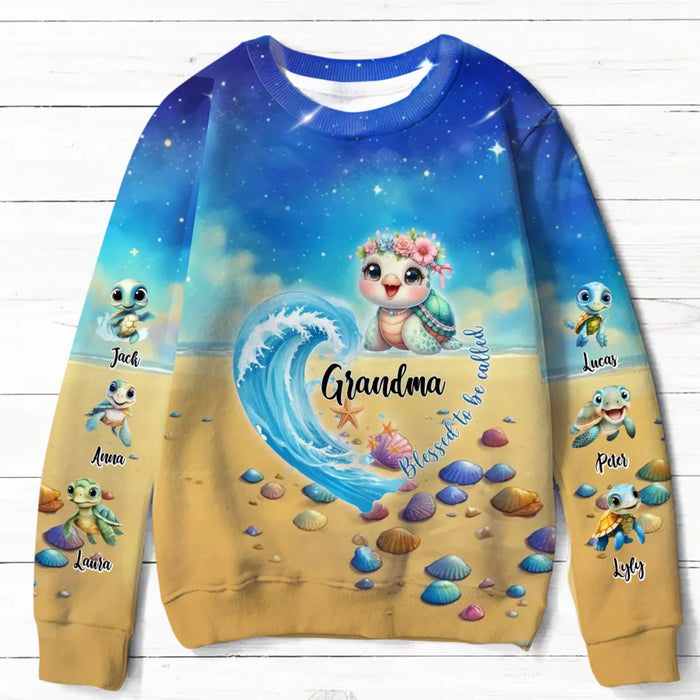 Custom Personalized Turtle Grandma AOP Sweater - Gift Idea For Grandma with up to 6 Turtles - Blessed To Be Called Grandma