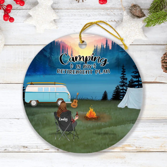 Personalized Camping Ornament - Man/Woman/Couple With Up to 6 Pets - Best Gift For Camping Lover - Camping Is My Retirement Plan - Q3VZTZ