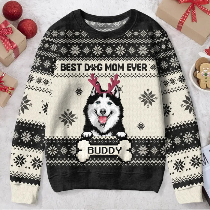 Personalized Dog Mom All-Over Print Sweater - Up to 4 Dogs - Christmas Gift For Dog Lover - Best Dog Mom Ever
