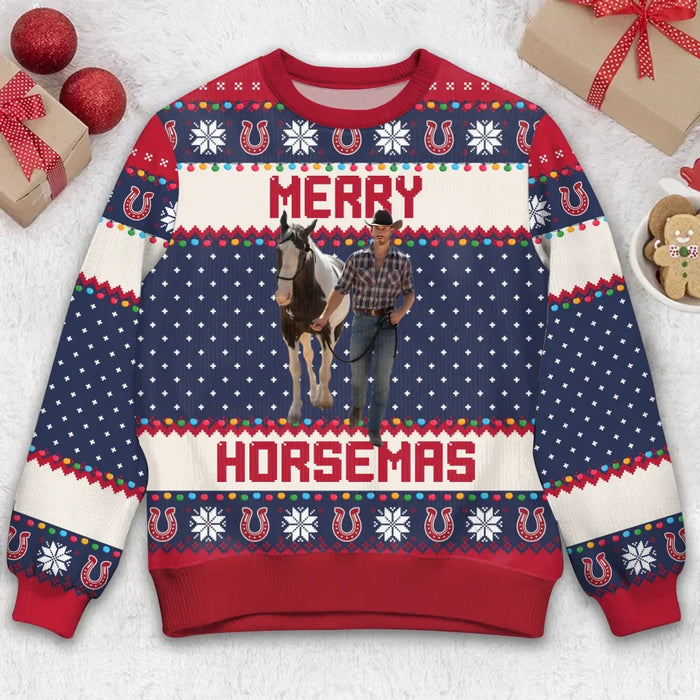 Custom Personalized Merry Horsemas Ugly Sweater - Christmas Gift Idea For Horse Lover - Upload Photo