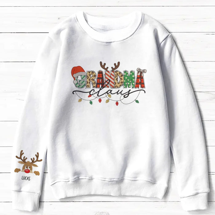 Custom Personalized Mama Claus Embroidered Effect Printed AOP Sweater - Up to 6 Kids - Christmas Gift Idea For Grandma/ Mom