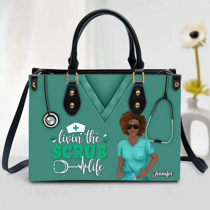 Custom Personalized Nurse PU Leather Handbag With Long Straps - Gift Idea For Nurse/ Mother/ Daughter - Livin' The Scrub Life