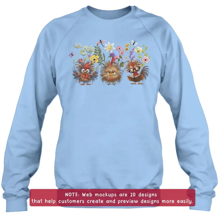 Custom Personalized Chicken Flower Embroidered Sweatshirt - Gift Idea For Chicken Lover