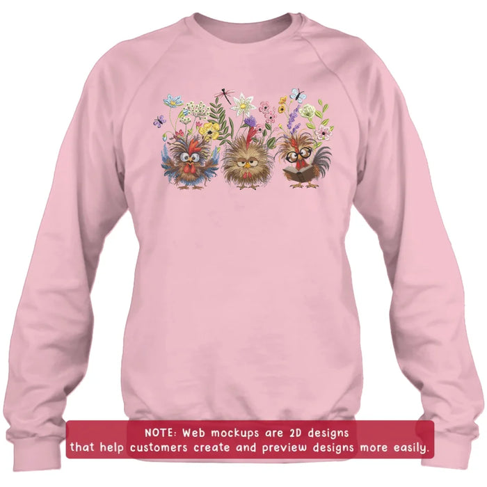 Custom Personalized Chicken Flower Embroidered Sweatshirt - Gift Idea For Chicken Lover