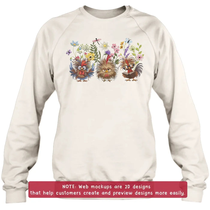 Custom Personalized Chicken Flower Embroidered Sweatshirt - Gift Idea For Chicken Lover