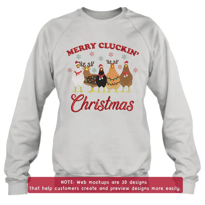 Custom Personalized Cluckin' Christmas Chicken Embroidered Sweatshirt - Gift Idea For Chicken Lover