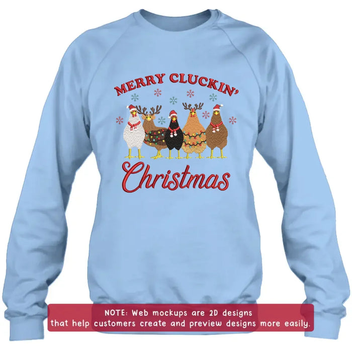 Custom Personalized Cluckin' Christmas Chicken Embroidered Sweatshirt - Gift Idea For Chicken Lover