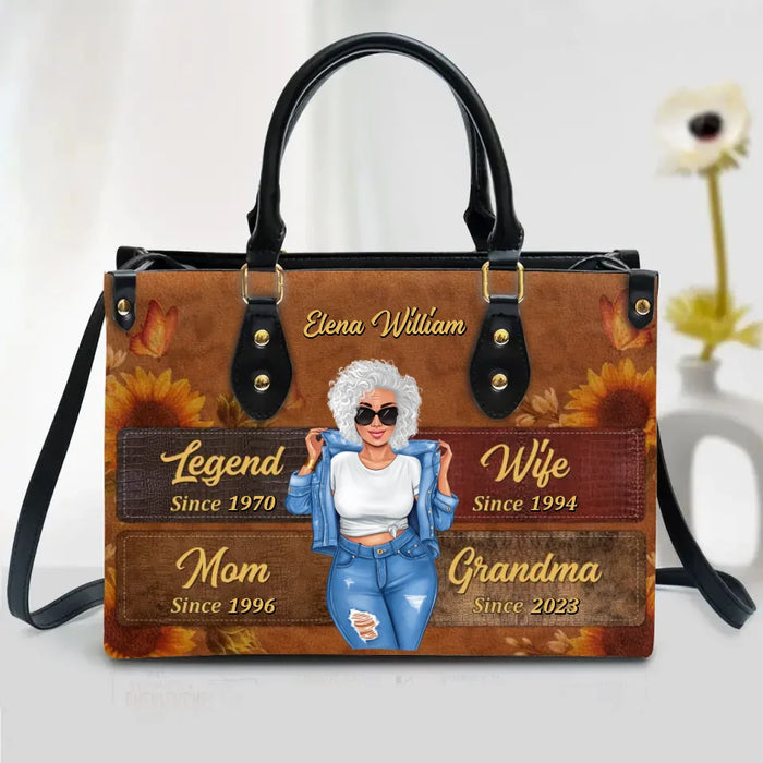 Custom Personalized Legend Wife Mom Grandma PU Leather Handbag With Long Straps - Gift Idea For Mother/ Grandma