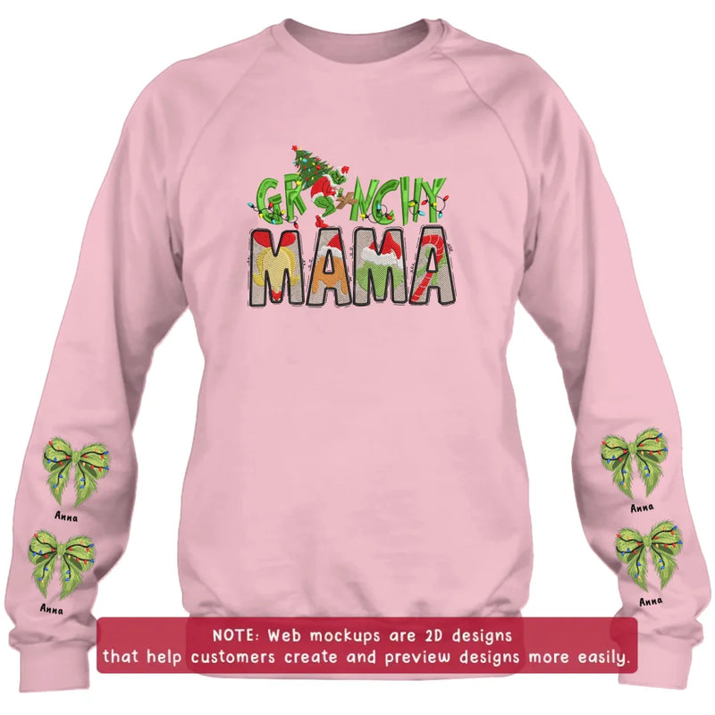Personalized Grinchy Mama Embroidered Sweater - Up to 6 Kids - Gift Idea For Grandma