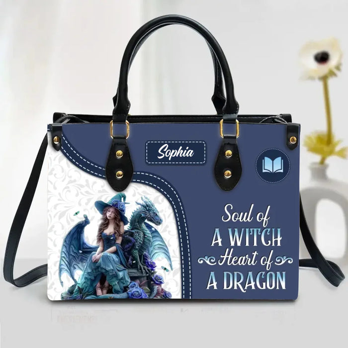 Custom Personalized Witch Dragon PU Leather Handbag With Long Straps - Birthday Gift Idea - Soul Of A Witch Heart Of A Dragon