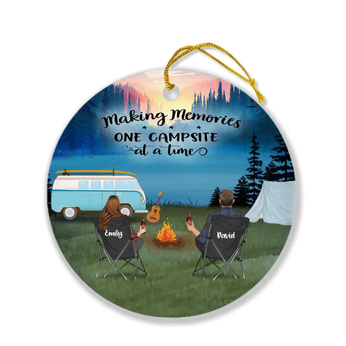 Personalized Camping Ornament - Man/Woman/Couple With Up to 6 Pets - Best Gift For Camping Lover - Making Memories One Campsite At A Time