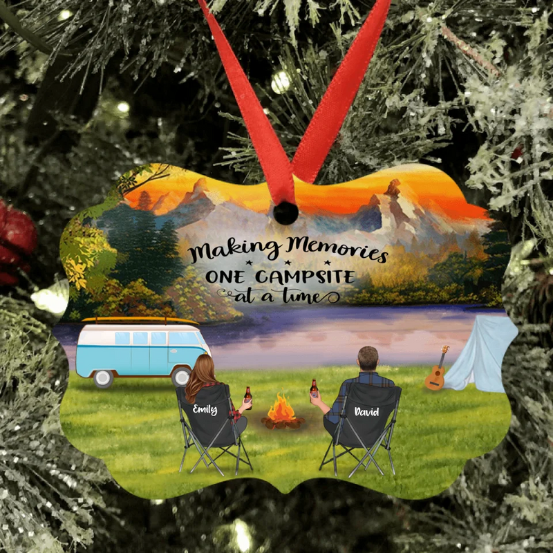 Personalized Camping Ornament - Man/Woman/Couple With Up to 6 Pets - Best Gift For Camping Lover - Making Memories One Campsite At A Time