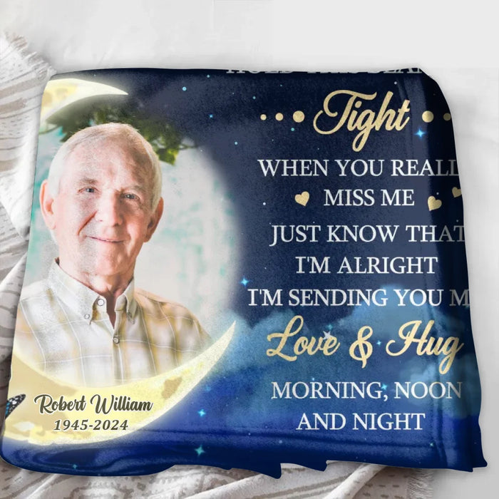 Custom Personalized Memorial Pillow Cover/ Quilt/ Fleece Throw Blanket - Memorial Gift Idea - Upload Photo - A Hug From Heaven