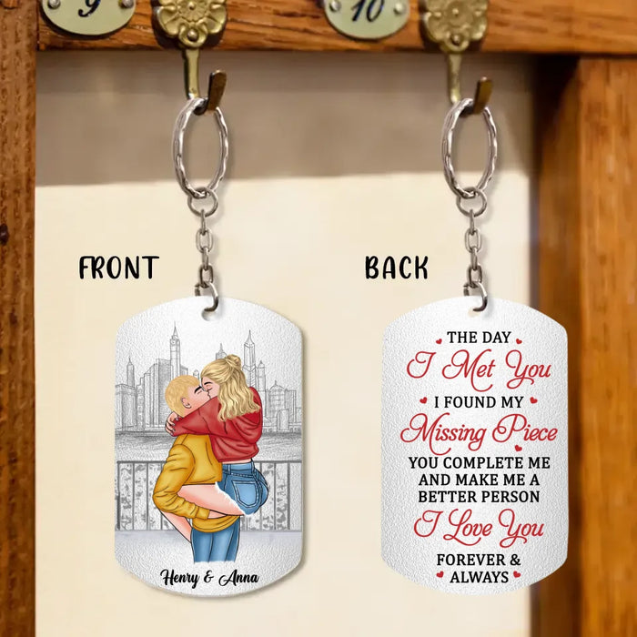 Personalized Couple Aluminum Keychain - Gift Idea For Husband Wife, LGBTQ+/Him Her - The Day I Met You I Found My Missing Piece