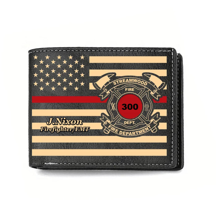 Custom Personalized Fire Fighter/ EMT/ EMS Leather Wallet - Gift Idea For Fire Fighter/ Father's Day