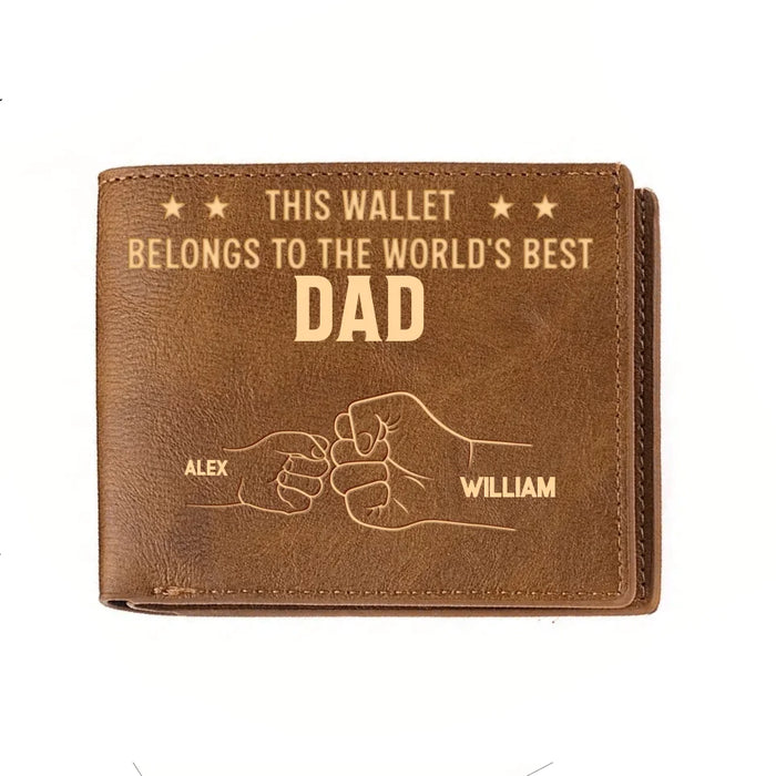 Custom Personalized Dad Leather Wallet - Upto 4 Kids - Father's Day Gift Idea For Dad/ Husband - This Wallet Belongs To The World's Best Dad