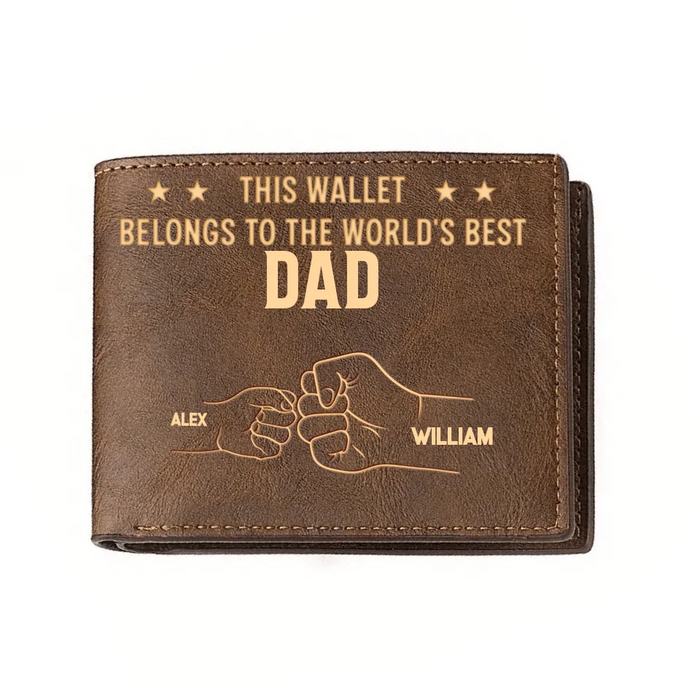 Custom Personalized Dad Leather Wallet - Upto 4 Kids - Father's Day Gift Idea For Dad/ Husband - This Wallet Belongs To The World's Best Dad