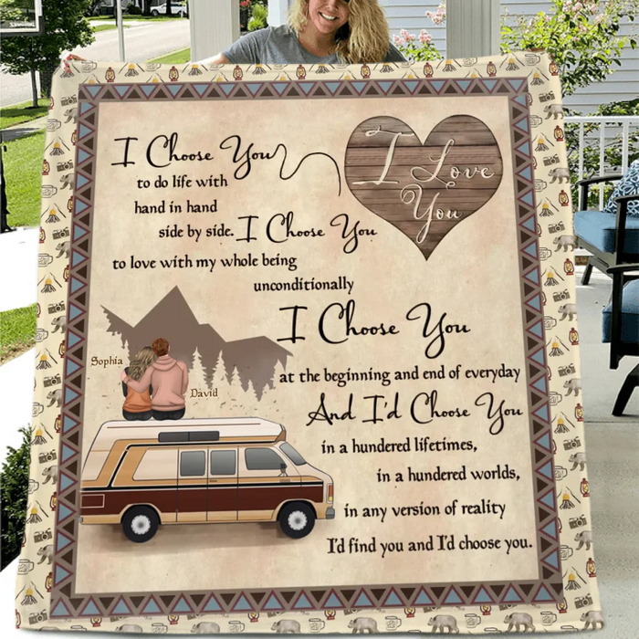 Custom Personalized Couple Quilt/ Fleece Throw Blanket - Gift Idea For Couple/ Husband Wife/ Camping Lover - I Choose You