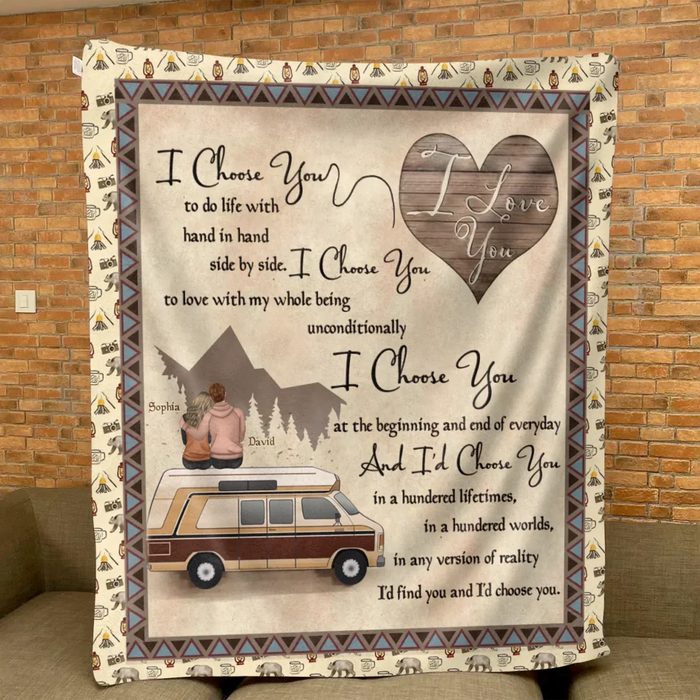 Custom Personalized Couple Quilt/ Fleece Throw Blanket - Gift Idea For Couple/ Husband Wife/ Camping Lover - I Choose You