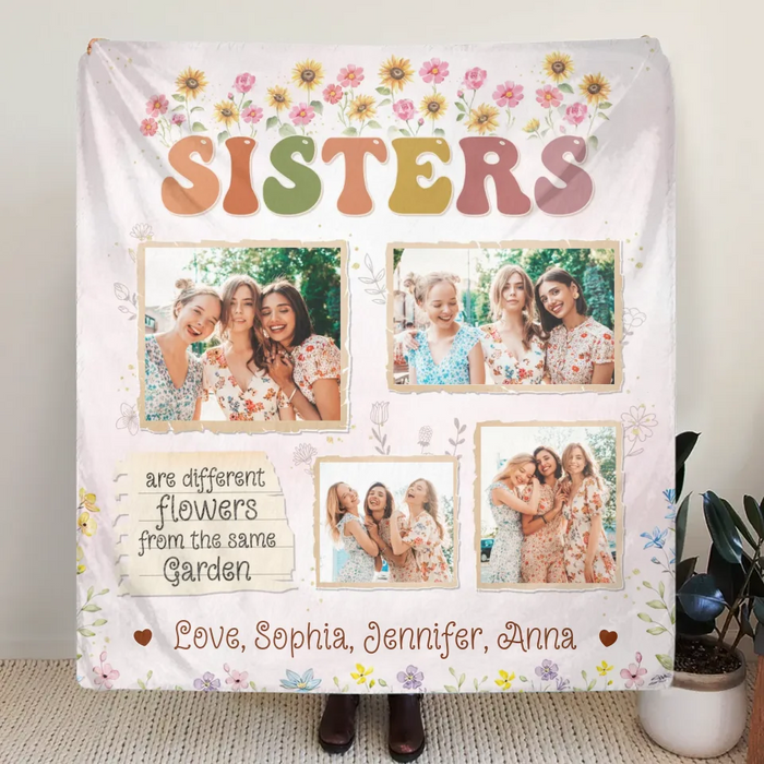 Custom Personalized Sisters Fleece Throw/ Quilt Blanket - Christmas Gift Idea For Sisters/ Siblings - Sisters Are Different Flowers From The Same Garden