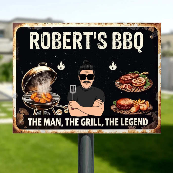 Custom Personalized BBQ Metal Sign - Gift For Him - The Man, The Grill, The Legend