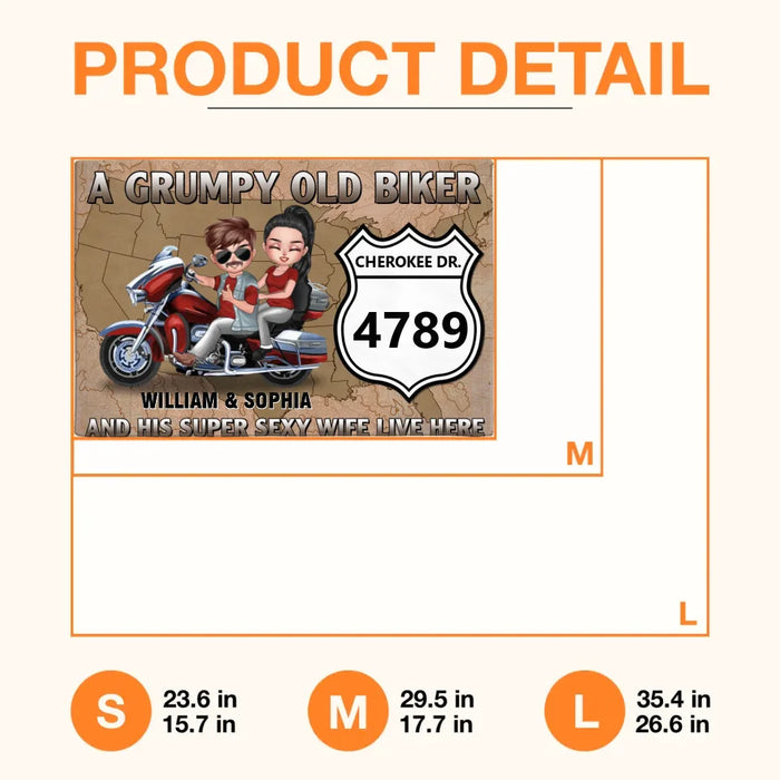 Personalized Old Biker Couple Doormat - Gift Idea For Couple/Biker - A Grumpy Old Biker And His Super Sexy Wite Live Here