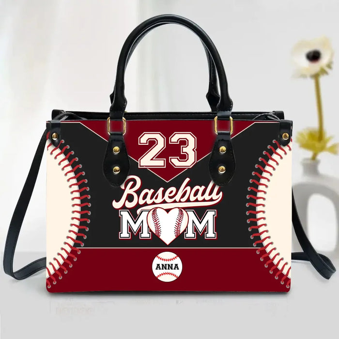 Custom Personalized Baseball Mom Leather Bag - Gift Idea For Mother - Upto 5 Kids