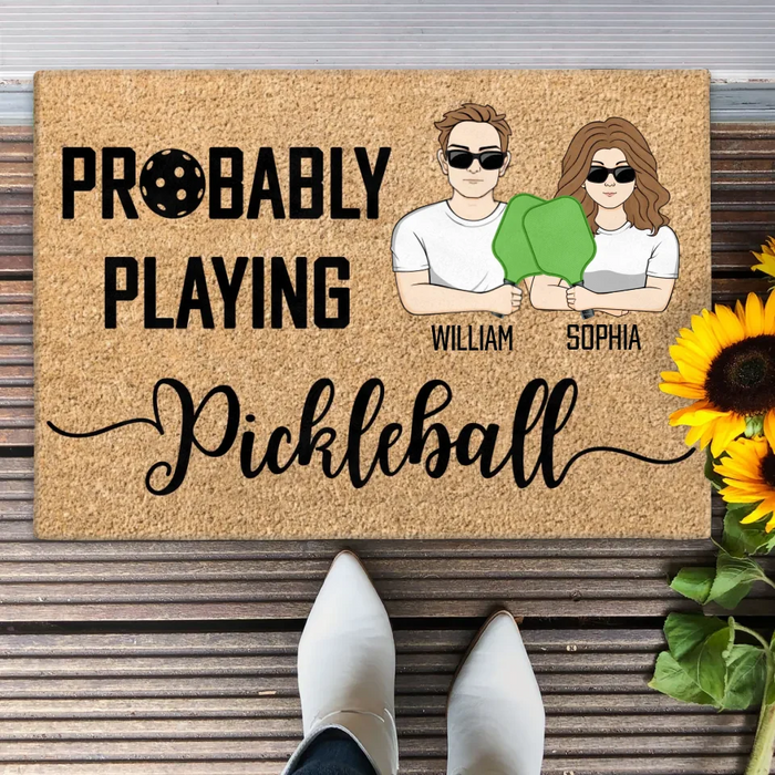 Personalized Pickleball Doll Couple Doormat - Gift Idea For Couple - Probably Playing Pickleball