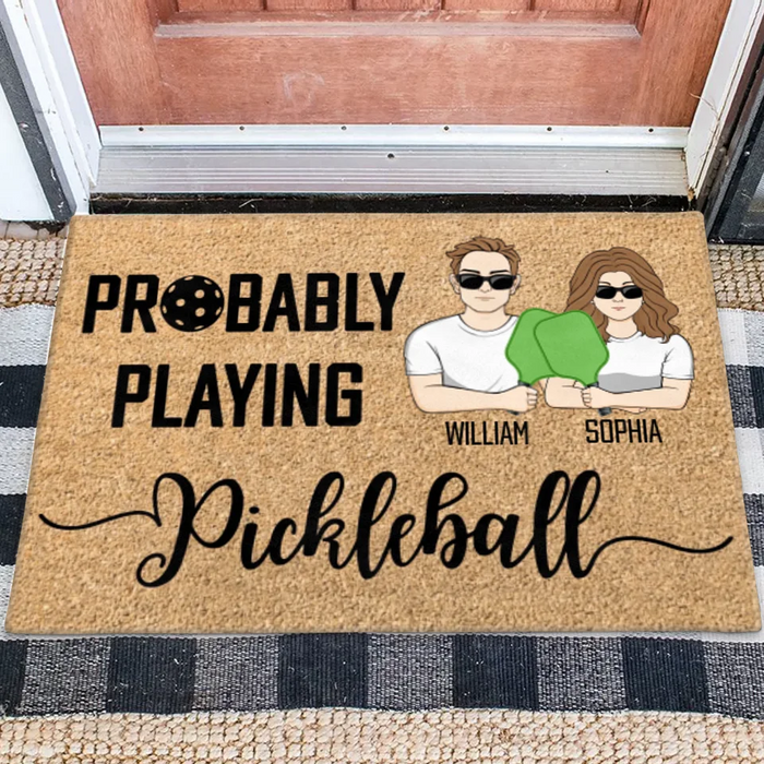 Personalized Pickleball Doll Couple Doormat - Gift Idea For Couple - Probably Playing Pickleball