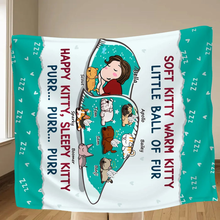 Personalized Dog Mom Quilt/Fleece Throw Blanket - Up To 8 Dogs - Mother's Day Gift For Dog Mom - Soft Kitty Warm Kitty Little Ball Of Fur
