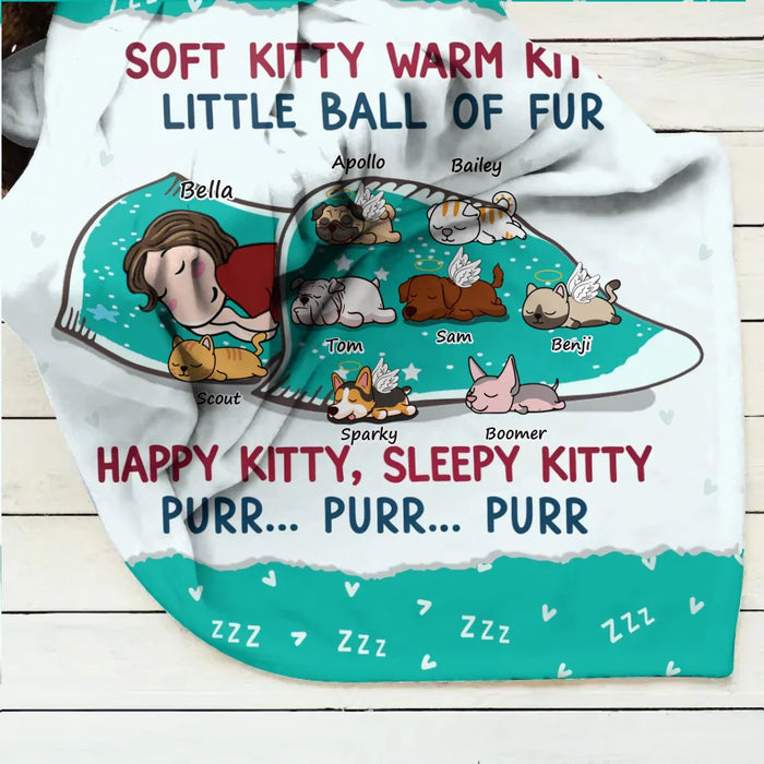 Personalized Dog Mom Quilt/Fleece Throw Blanket - Up To 8 Dogs - Mother's Day Gift For Dog Mom - Soft Kitty Warm Kitty Little Ball Of Fur