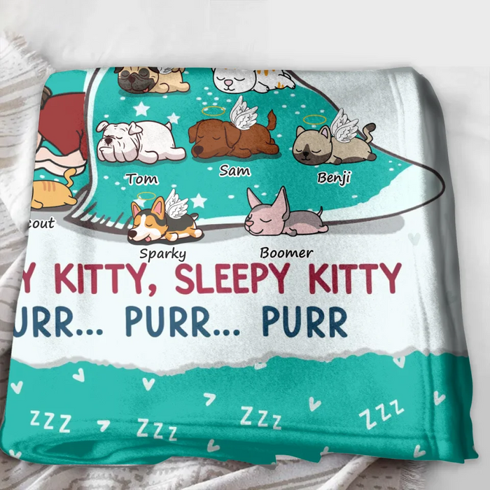 Personalized Dog Mom Quilt/Fleece Throw Blanket - Up To 8 Dogs - Mother's Day Gift For Dog Mom - Soft Kitty Warm Kitty Little Ball Of Fur