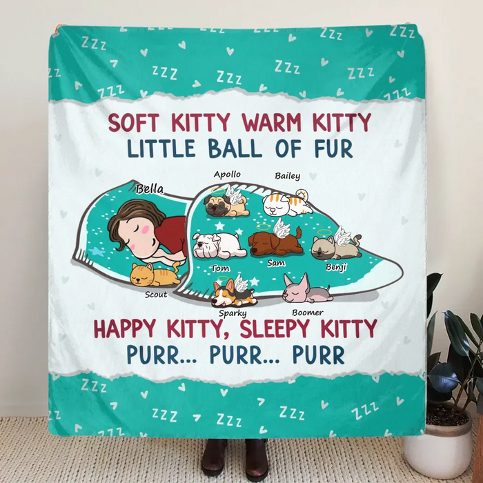 Personalized Dog Mom Quilt/Fleece Throw Blanket - Up To 8 Dogs - Mother's Day Gift For Dog Mom - Soft Kitty Warm Kitty Little Ball Of Fur